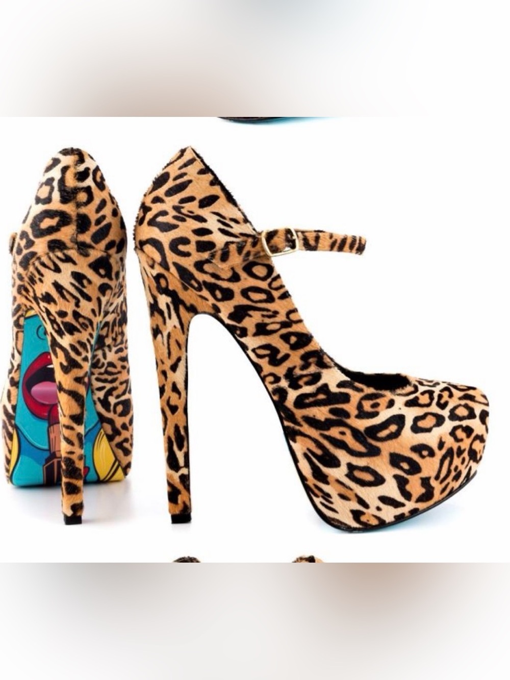 Leopard real leather mohair Print Platform Mary Jane Pumps -
